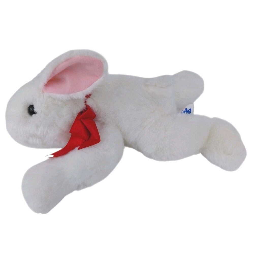 Kids Of America White Bunny Rabbit Easter Plush Pink Nose Floppy Red Bow Soft